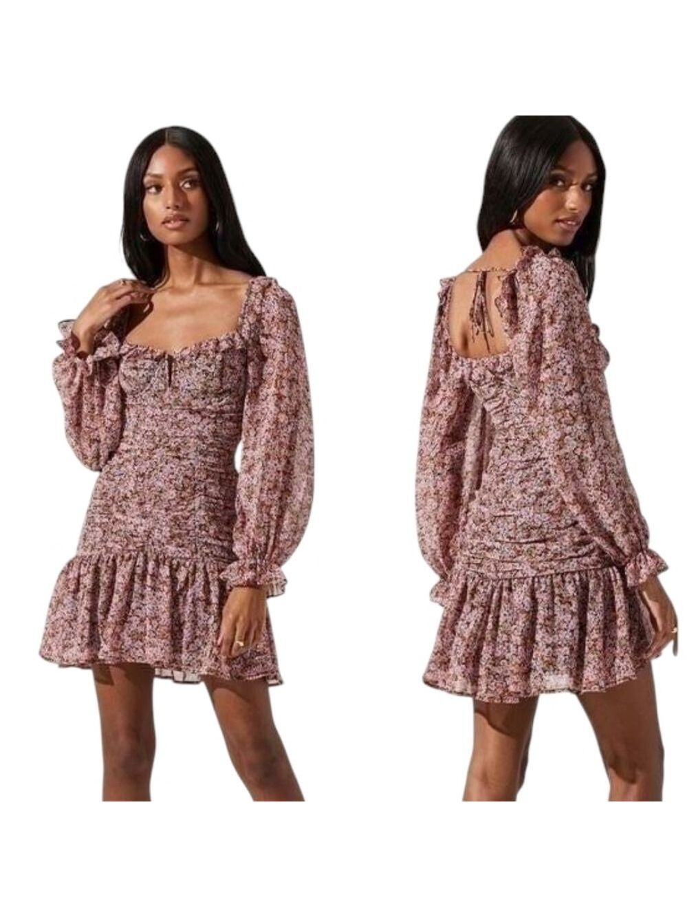 Astr The Label Women's Carmella Floral Smock Long Sleeve Black Pink Dress